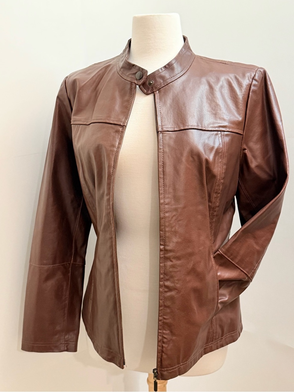 Genuine Leather Brown Moto Jacket Women’s Large NWOT